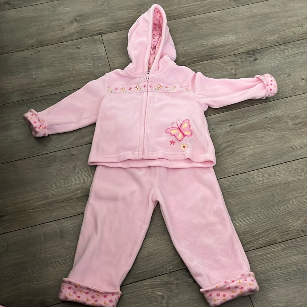 Pink Fleece 2 piece jogging outfit. Size 12 months